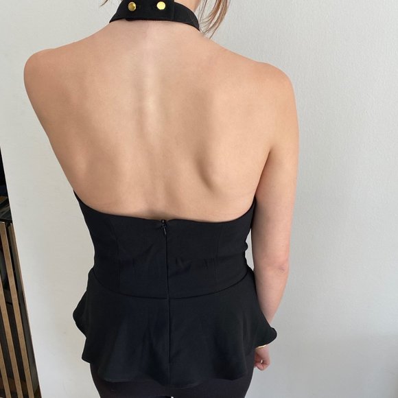AMANDA UPRICHARD Black Peplum Halter Top Size XS - Picture 2 of 2